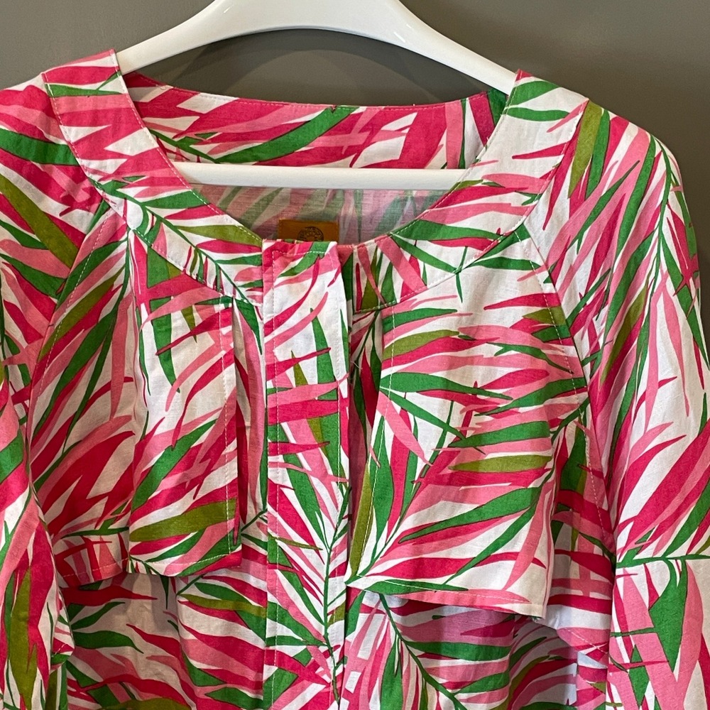 Ruby Rd Woman Pink Green Tropical Palm Linen Blend Zip Up Jacket 18W